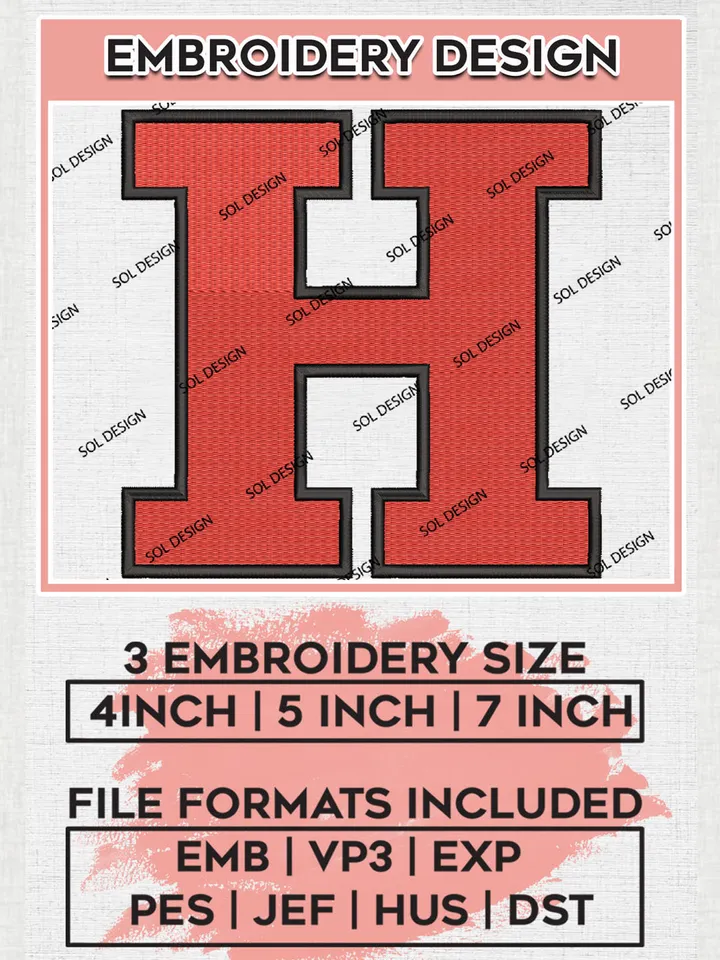 NCAA Hartford Hawks Team Letter Logo Embroidery Design Files, NCAA Hartford Hawks Machine Embroidery, NCAA Teams, 3 sizes, NCAA Machine embroidery designs, Digital Download