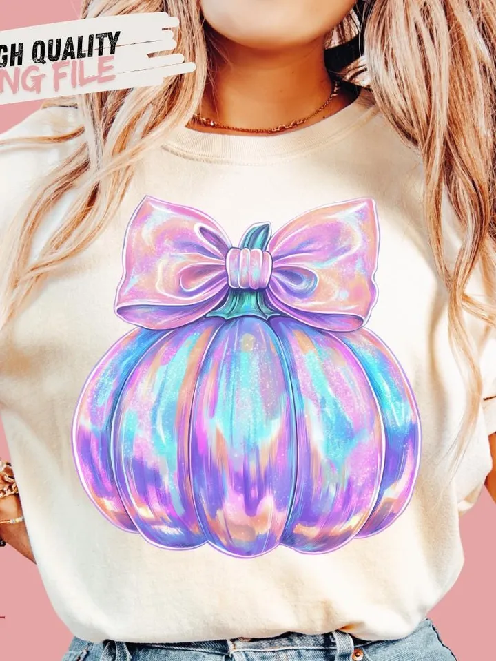 Iridescent Fall Pumpkin PNG, Coquette Halloween Design, Iridescent Pumpkin Design, Halloween PNG, Girly Halloween Png, Fall Pumpkin Png