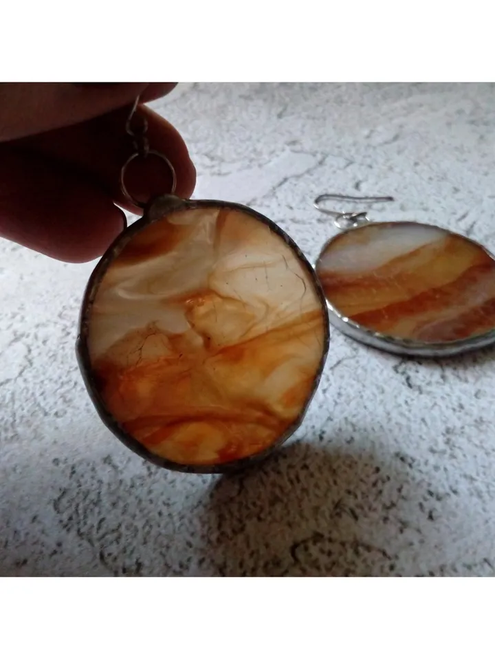 Stained glass brown earrings, Round stained glass, stainglass cute earrings, Dangle earrings, Geometric earrings