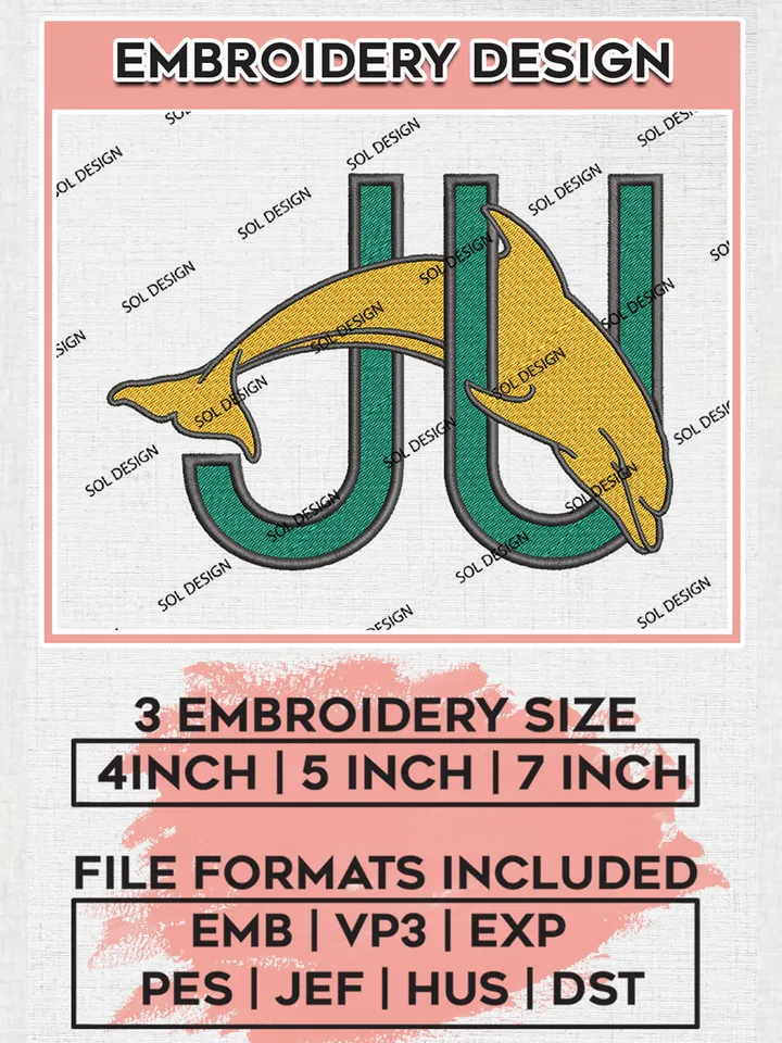 JU Dolphins NCAA Team Mascot Logo embroidery designs, NCAA Jacksonville Dolphins Logo Machine embroidery designs, NCAA Team Logo embroidery designs, NCAA Game Day Machine embroidery designs, Digital Download