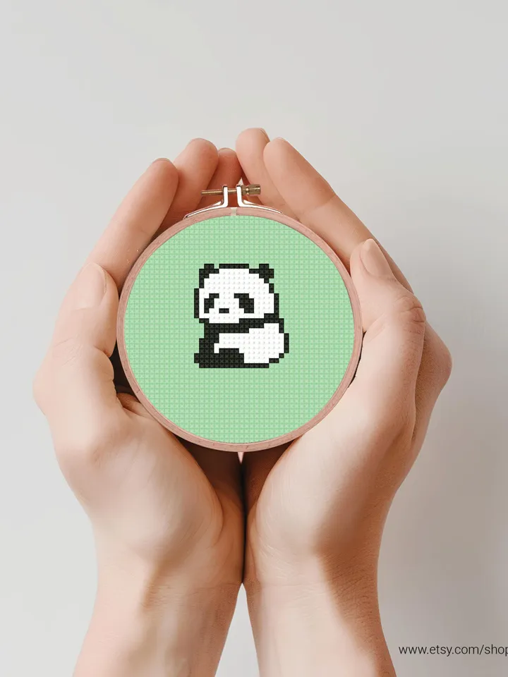 Bundle of 8 mini cute pandas Cross stitch patterns contemporary panda animals beginner counted modern chart gift DIY embroidery instant PDF