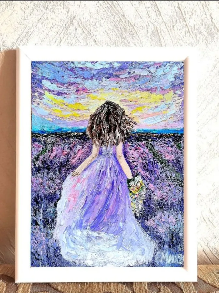 Oil painting with lavender, Provence, 15x20 cm, (5,906 x 7,87 inches),3D, impasto