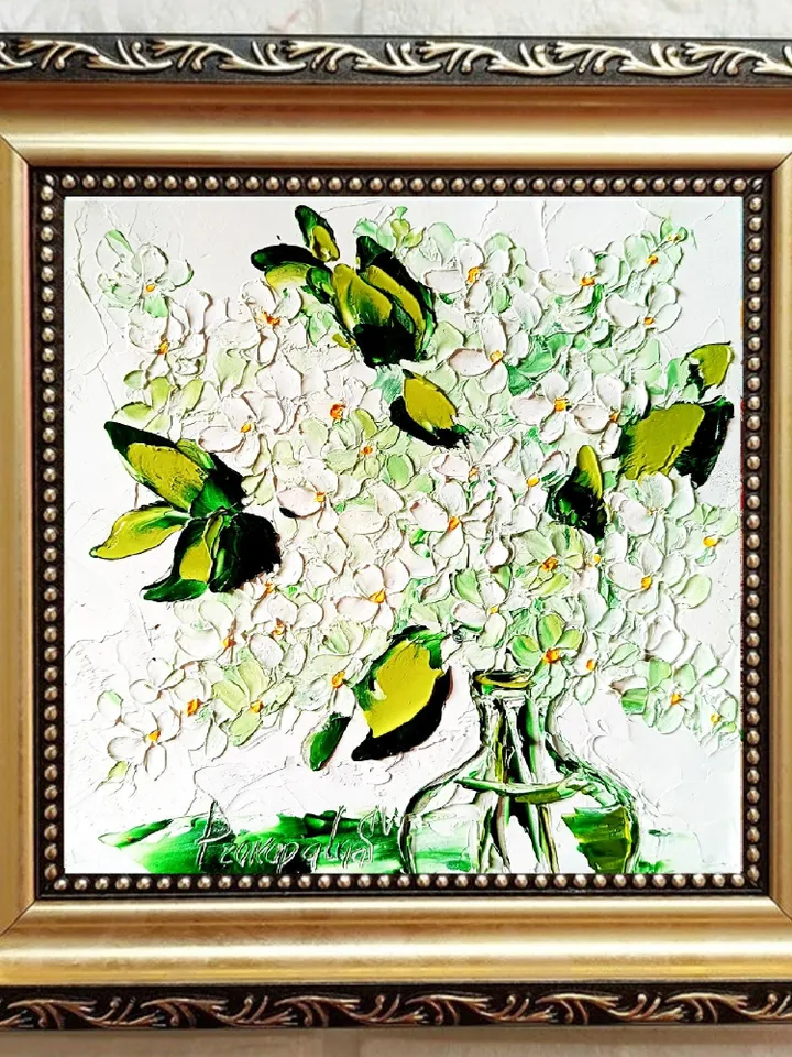 Lilac Floral Painting Monochrome Original Art Impasto Oil Painting Lilac  Flower Small Wall Art by ArtProkopaloSv