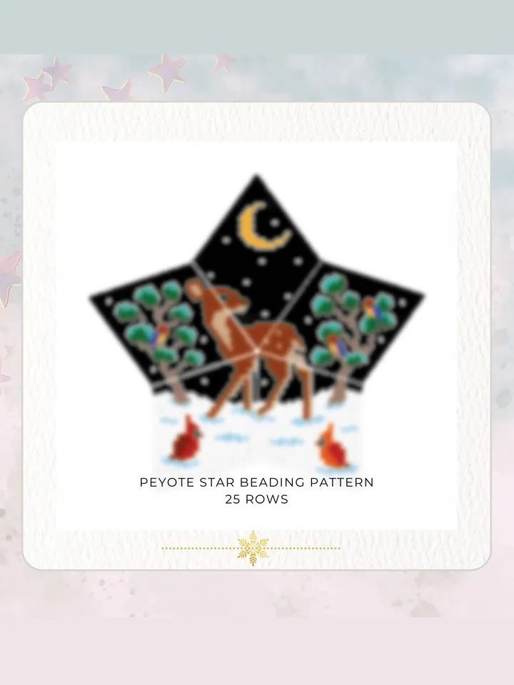 Fawn in Snowy Winter Forest, 3D Peyote Star Beading Pattern, Seed Bead Christmas Ornament, Beaded Star PDF Pattern