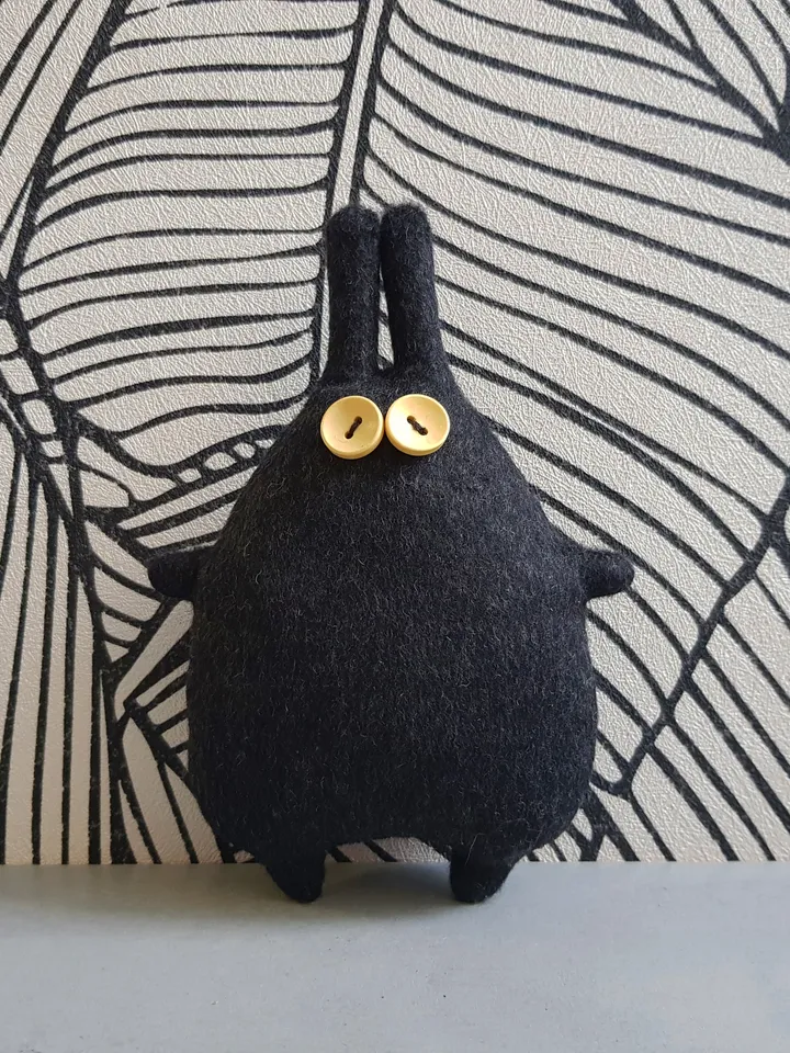 Black little rabbit sewing pattern PDF, digital tutorial in english, halloween doll sewing diy