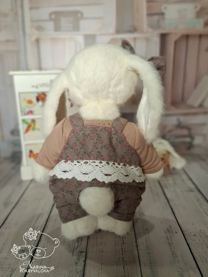 Plush bunny toy Cute bunny teddy in clothes New year gift idea