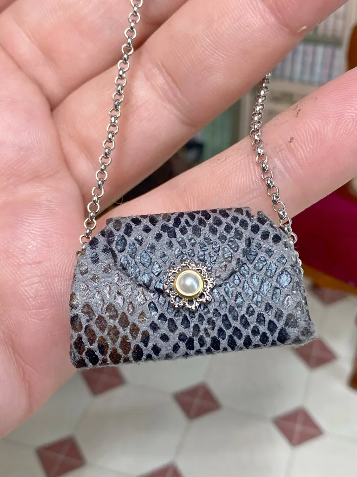 Doll bag. Imitation. 1:12. Doll accessories. Leather bag for a doll.