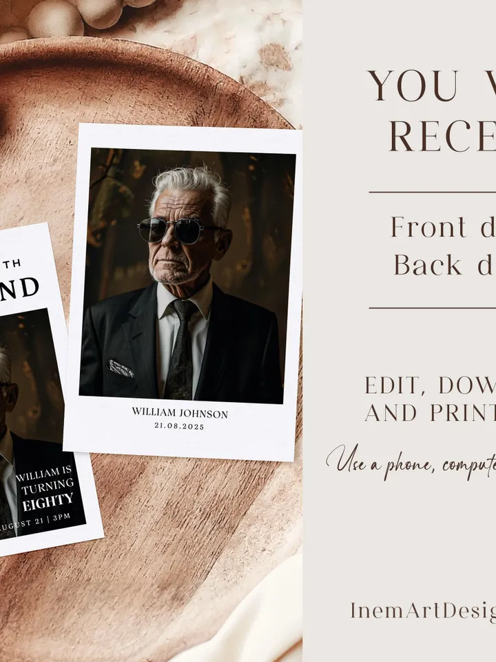 The Man The Myth The Legend 80th Birthday Invitation, EIGHTY, Editable Printable, 80th Party Text Invite, Instant Download, Canva Template