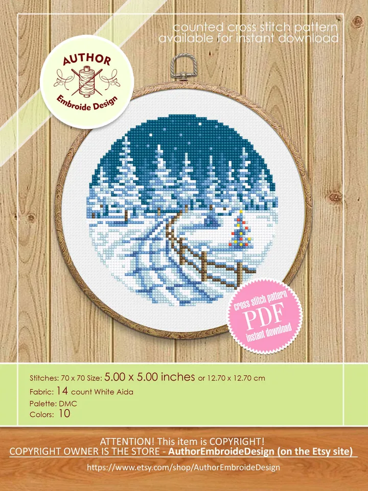 Set of 4 winter landscape cross stitch pattern PDF download Snow nature cross stitch chart Christmas pattern digital PDF Winter forest #N189