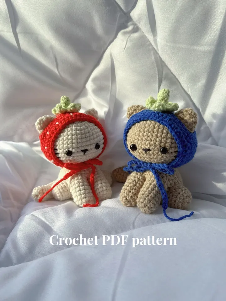 Crochet pattern kitty in the hat, crochet cat amigurumi, animals crochet pattern, PDF file US terms