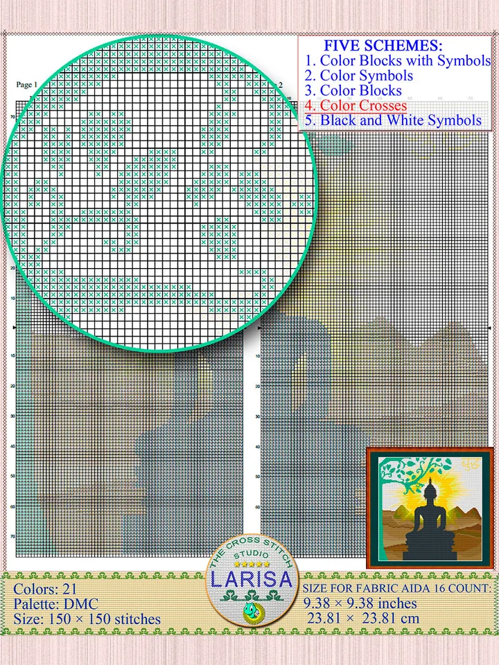 Buddha Cross Stitch Pattern | Bodhi Tree