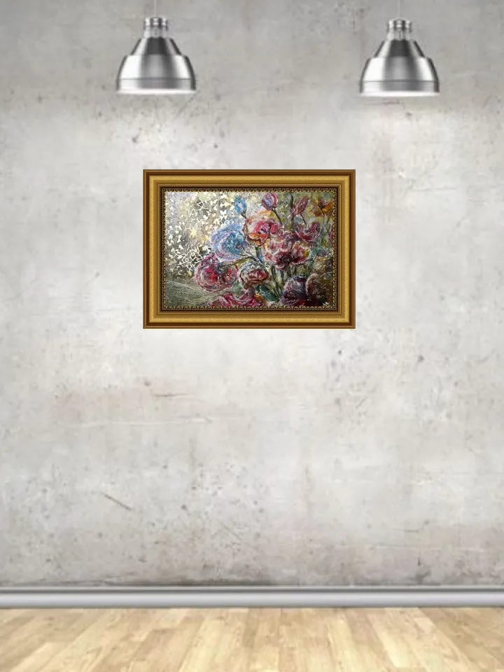 Fantasy abstract flowers,original mix media artwork,watercolor and acrylic painting on watercolor paper,modern floral decoration wall art.