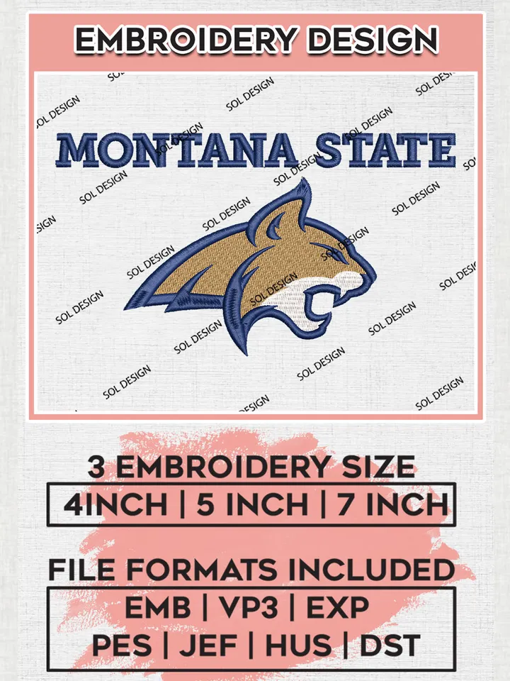 NCAA Montana State Team Mascot Logo Embroidery Design Files, NCAA Montana State Bobcats Machine Embroidery, NCAA Teams, 3 sizes, NCAA Machine embroidery designs, Digital Download