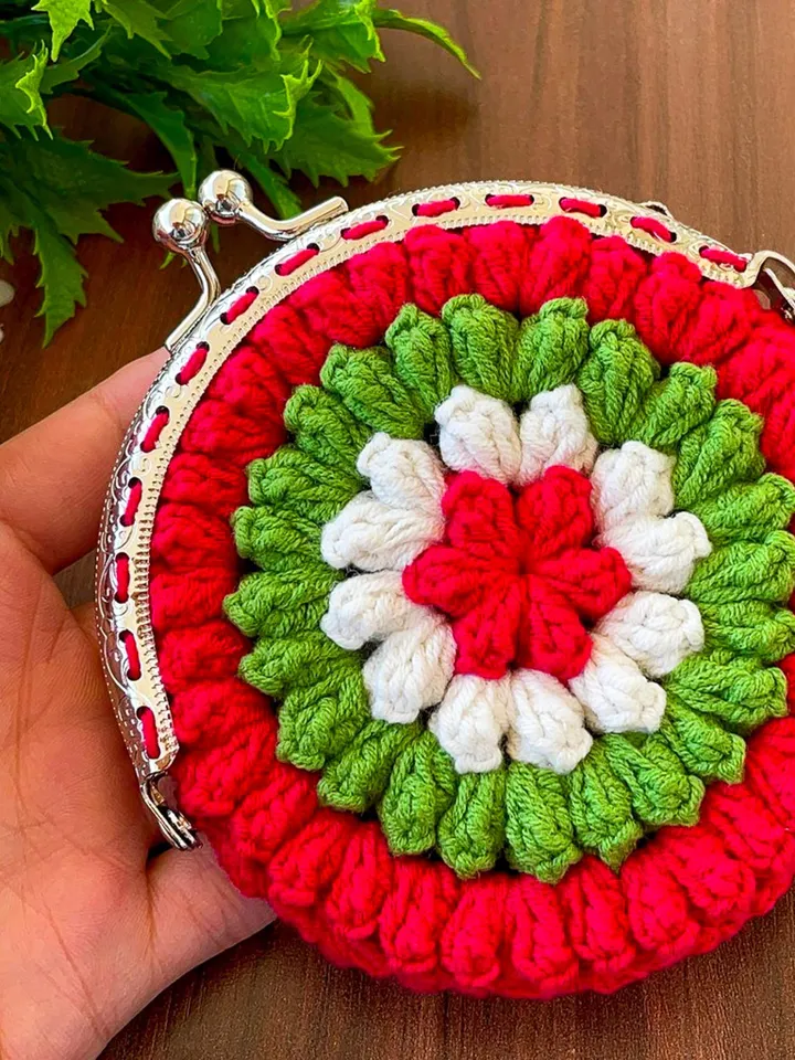 Crochet Flower Coin Purse PDF Pattern, Small Floral Crochet Pouch, Handmade Wallet Design, Christmas Crochet Bag PDF, Instant Download