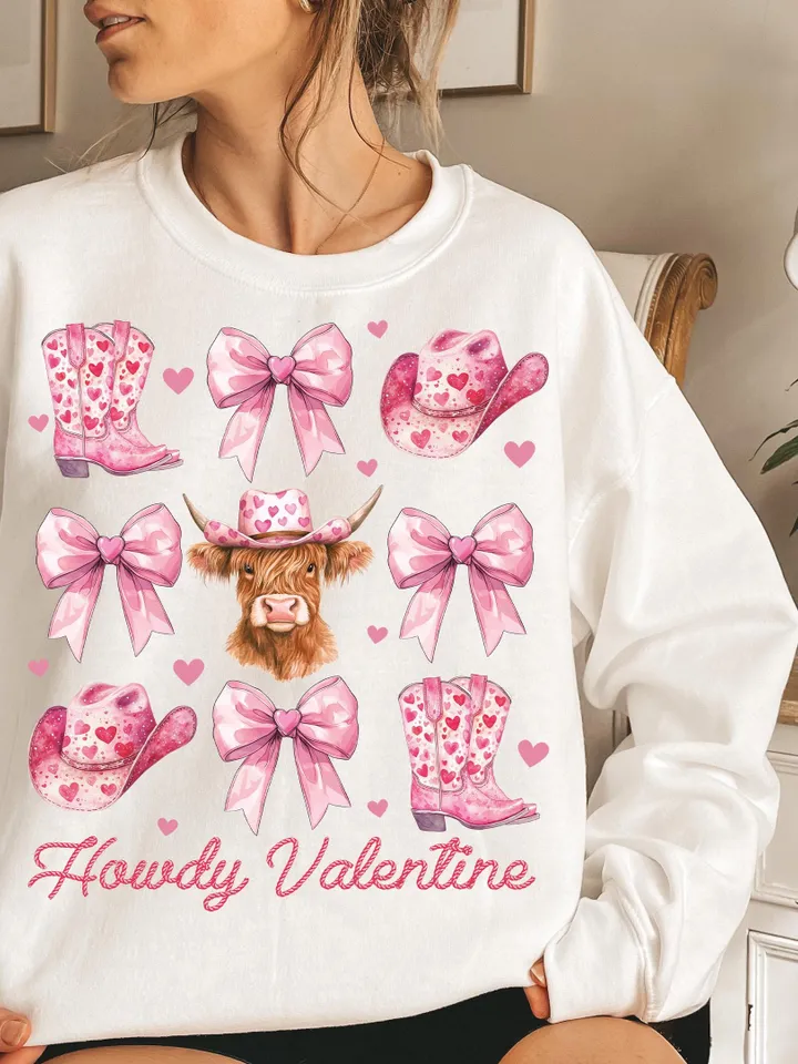 Howdy Valentine Coquette png, Valentines Cow print png, Valentines Sublimation PNG, Pink Cowgirl png, Vday shirt designs, Coquette bow png