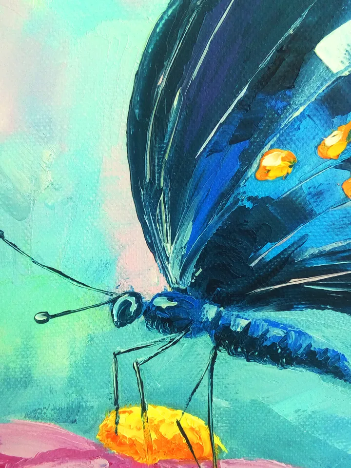 Butterfly oil painting, Butterfly on a flower, Mini painting, Oil painting