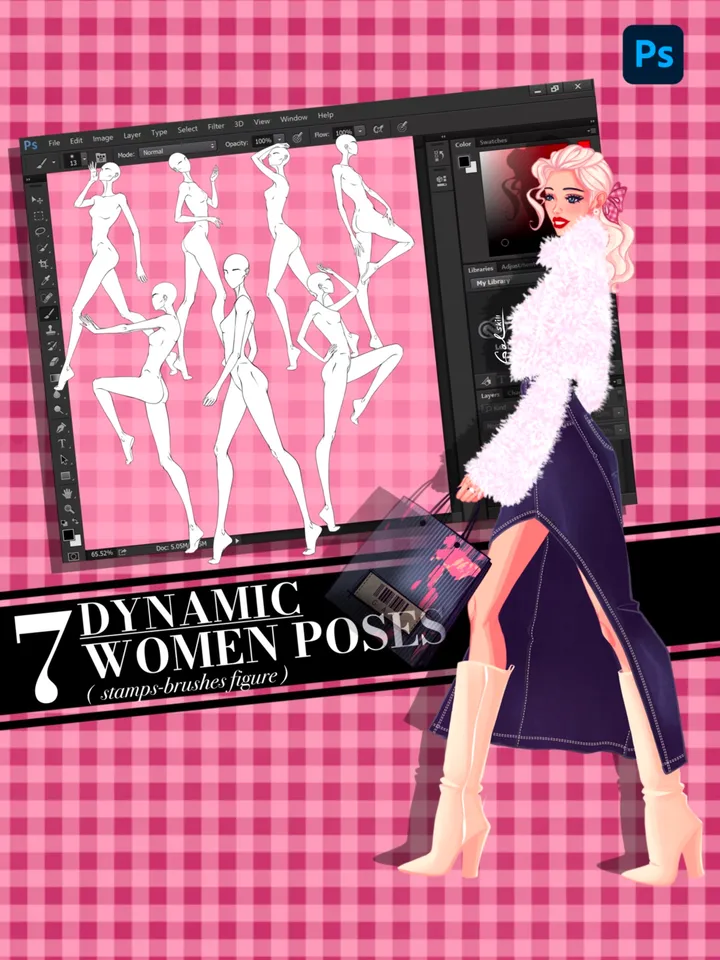 Photoshop brush, Body poses of female figure, set "Dynamic"