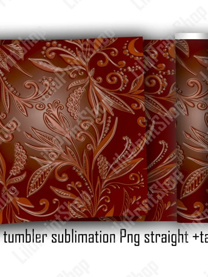 Tooled leather Tumbler sublimation design. Floral tumbler sublimation wrap PNG for 20oz skinny straight & tapered Instant download