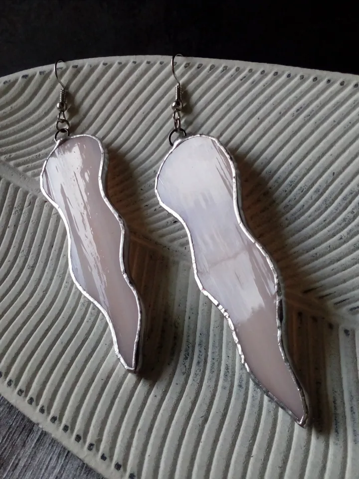Octopus tentacle earrings, milk glass earrings, Dangle earrings, simple stained glass, Wavy earring, curved earrings