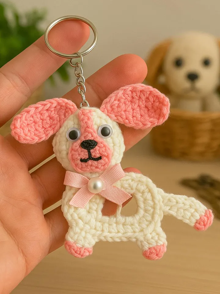 Crochet Puppy Dog Keychain PDF Pattern, Amigurumi Puppy Keyring Tutorial, Upcycled Can Tab Craft, DIY Scrap Yarn Keychain, Instant Download
