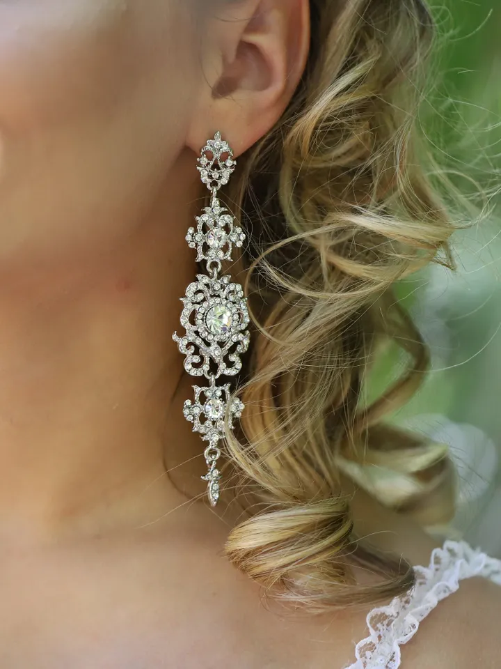 Art Deco Extra Long Gold Wedding Earrings, Chandelier Statement Chandelier Earrings, Gatsby Bridal Jewelry, Statement Wedding Earrings,
