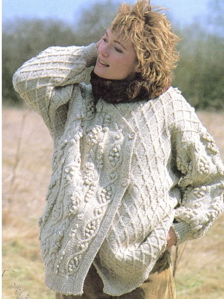 Knitting cardigan pattern, aran knitting pattern, texture cardigan, bobble cardigan knitting pdf