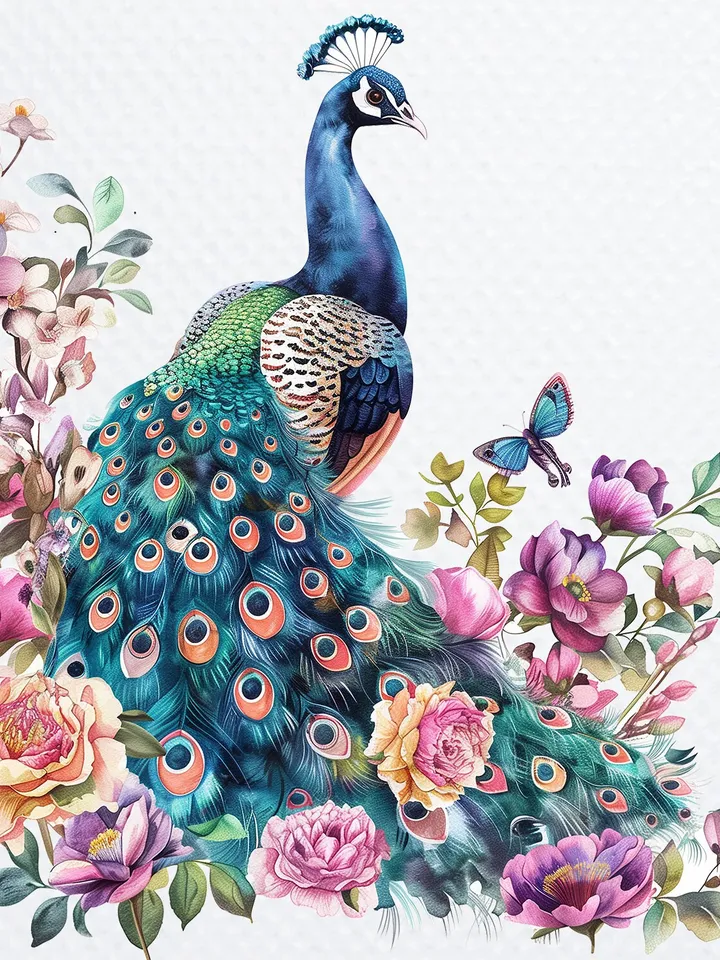 10 Adorable Peacock PNG Bundle, Printable Watercolor Peacock clipart for sublimation, Digital download, Paper craft, junk journals