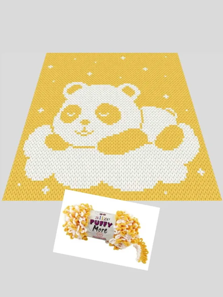 Loop yarn Finger knitted Sleeping Panda blanket pattern