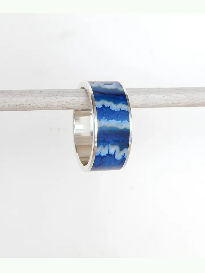 Unique ring made of silver and mammoth tooth. Exclusive gift for a man.