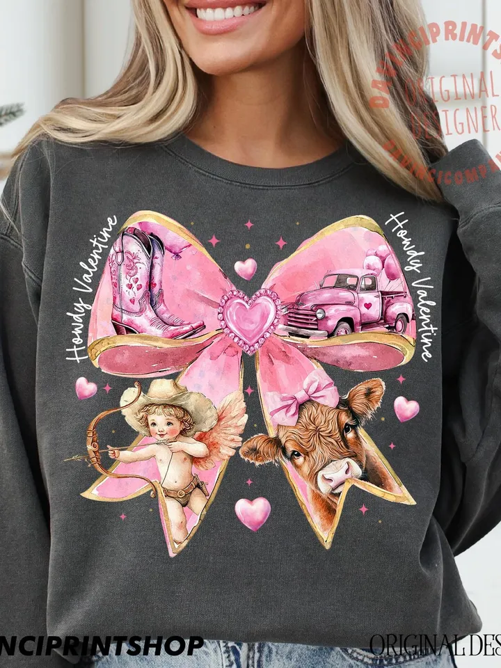 Howdy Valentine Coquette Bow Png, Western Valentines Png, Highland Cow Png, XOXO Png, Valentine Hearts Png, Cupid Png, Love Png, Cowgirl png