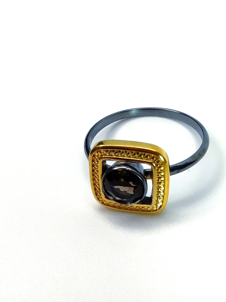 Designer ring with natural rauchtopaz