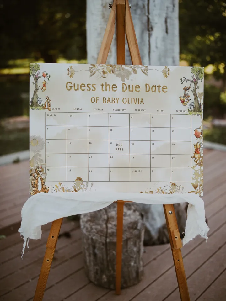 Winnie the Pooh Due Date Calendar Game Baby's Birthday Date Game; Winnie the Pooh  Baby Shower Guess the Due Date Calendar printable; poom77
