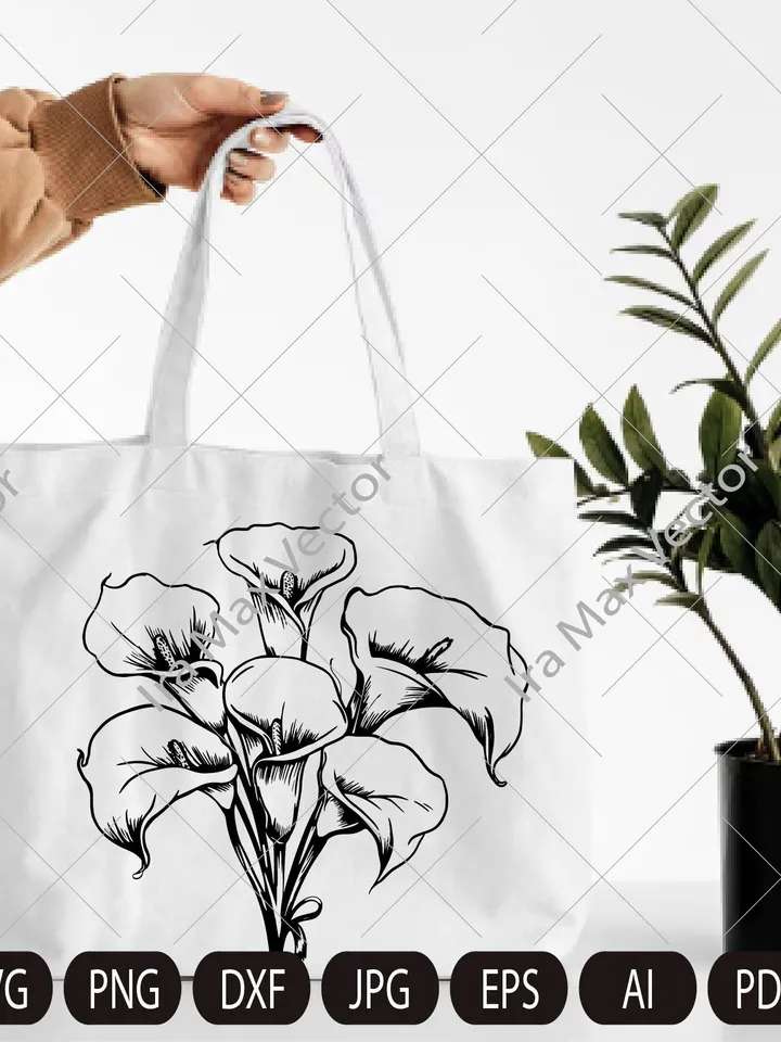 Calla Lily SVG, Calla Lily  bouquet, Spring Flower Vector Drawings, Botanical Blossoms ,  Floral Line Art,Commercial Use PNG, SVG