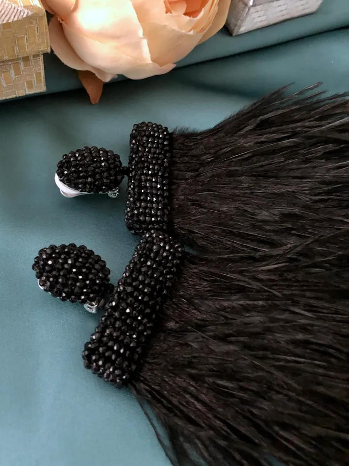 Feathers Beaded Earrings clip-on