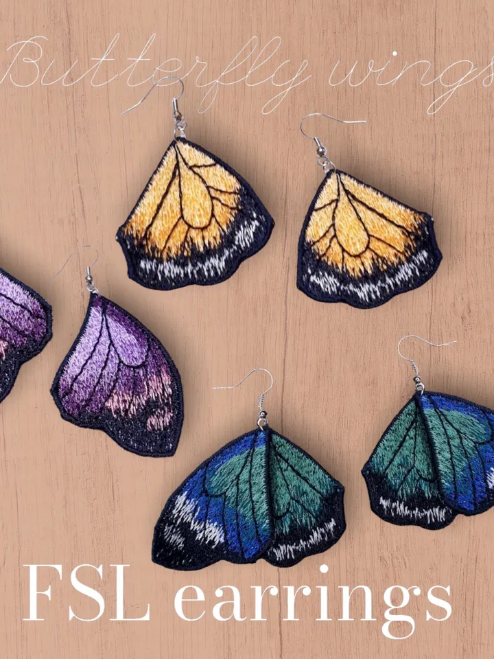 Free Standing Lace Butterfly Wings Earrings set machine embroidery design FSL pattern digital embroidery design jewerly embroidery motif