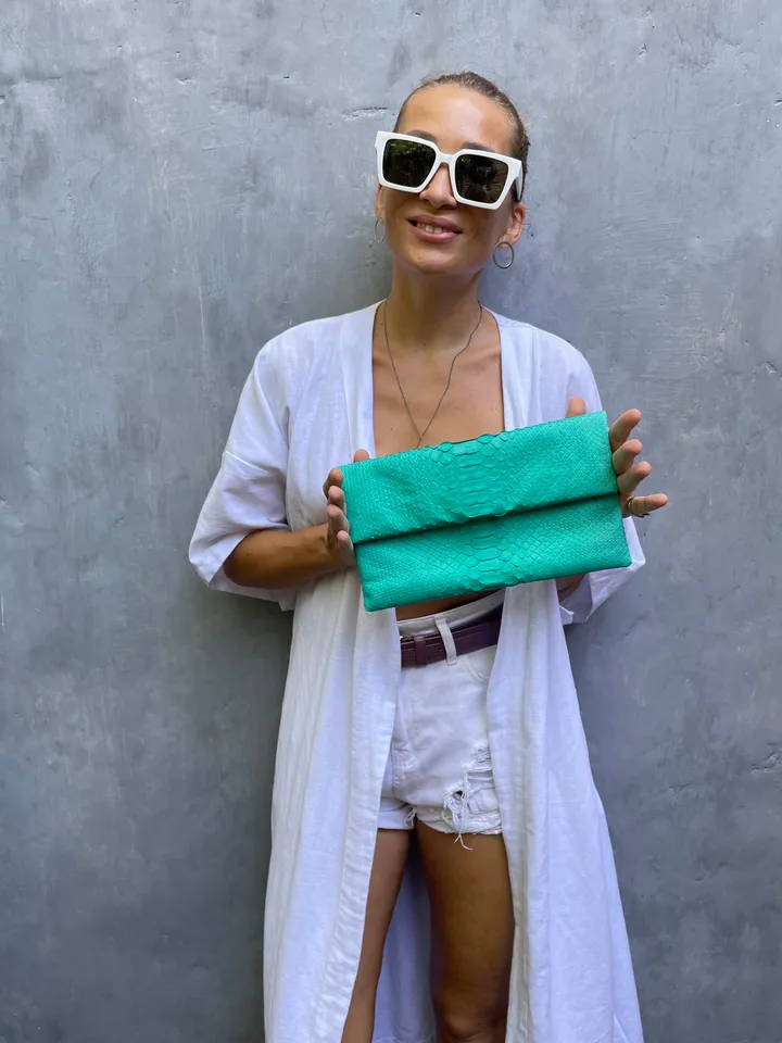 Genuine python skin turquise clutch handmade, classy elegant leather clutch, bag free shipping, clutch leather blue, small clutch snakeskin