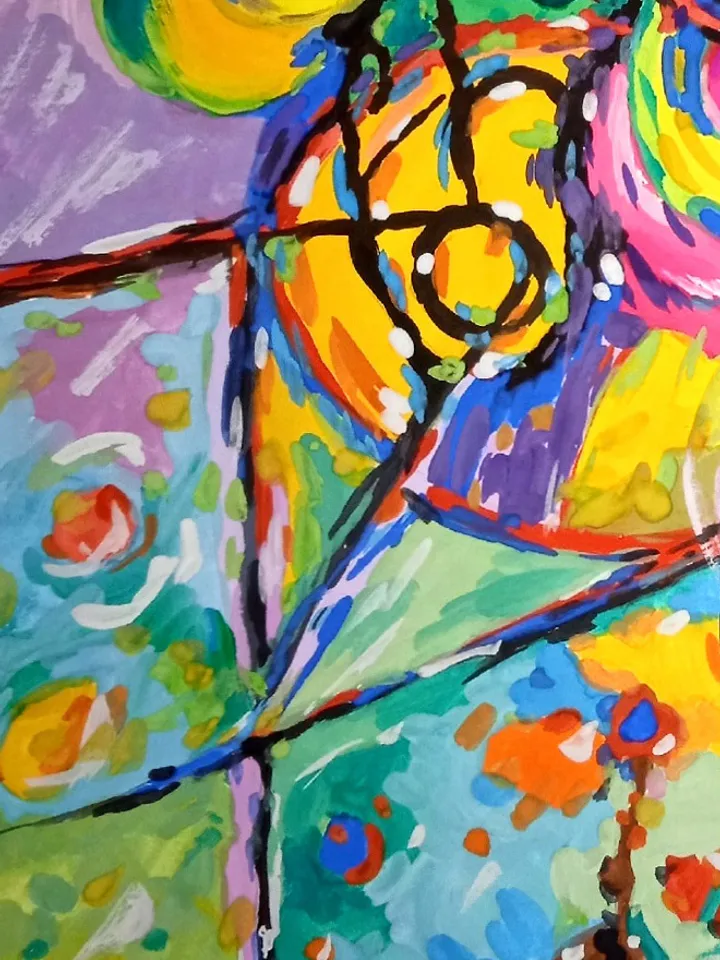 Kandinsky Flowers Style Abstract Original Art Floral Painting 14 by 12 Above Bed Art by TatianaArtShop