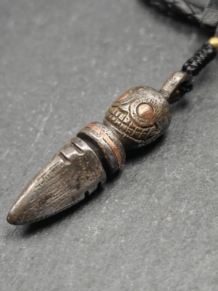 Gandhanra Handmade Skull Phurba Amulet,Kila - Dorje Phurba,Tibetan Budhist Ritual Implement Pendant,Made of Cold Iron,44mm