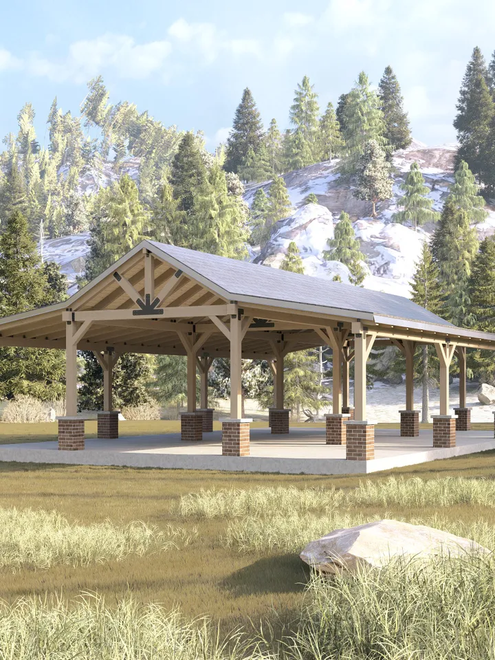 Timber Framed Pavilion Plans, 36'x57' Gazebo Designs,Outdoor Large Wood Structures Pergola Blueprint
