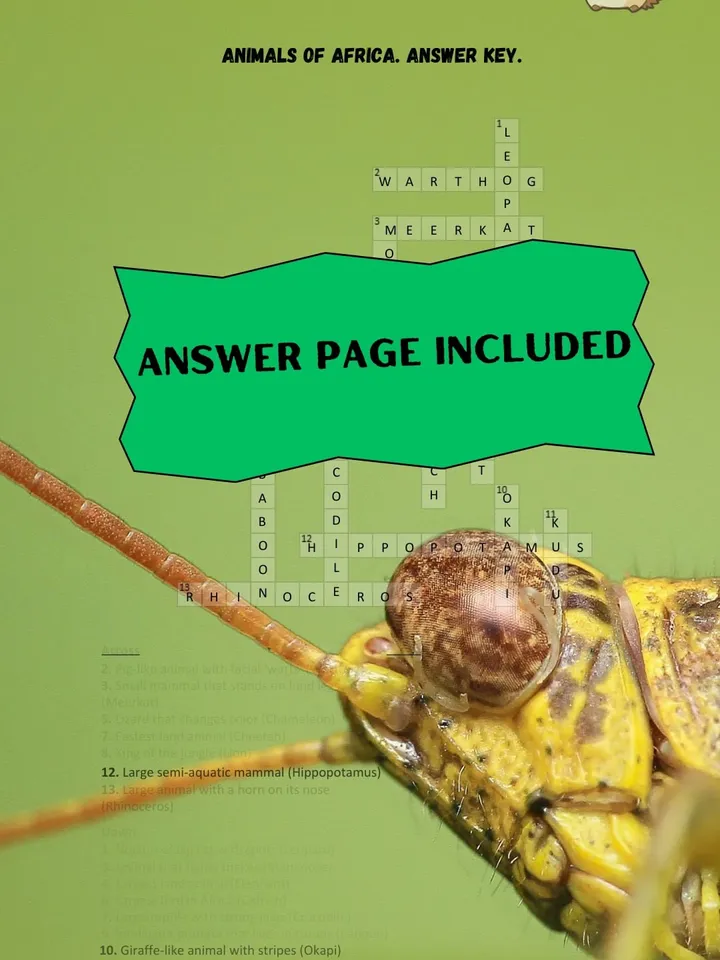 Puzzle Crossword Printable Animals of Africa