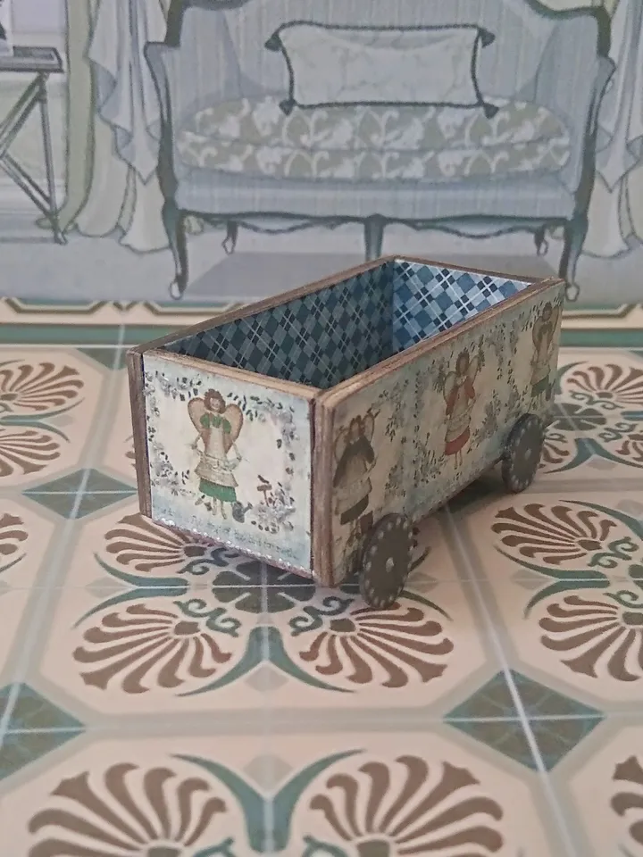 Doll trolley. Dollhouse miniature. 1:12. Handmade. Trolley on wheels