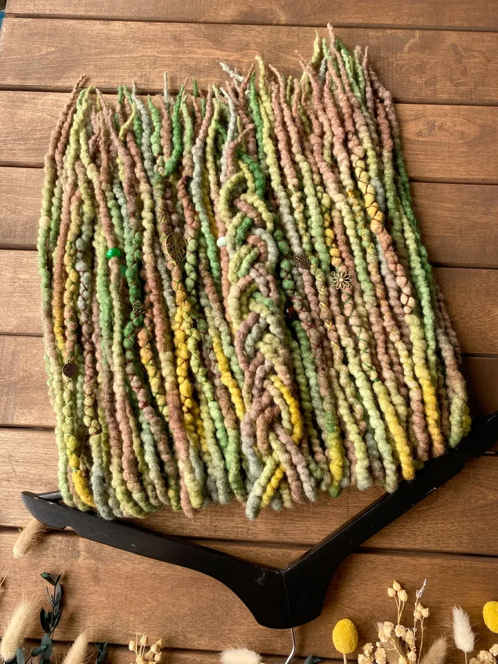 Brown green forest Wool De dreadlocks ready to ship