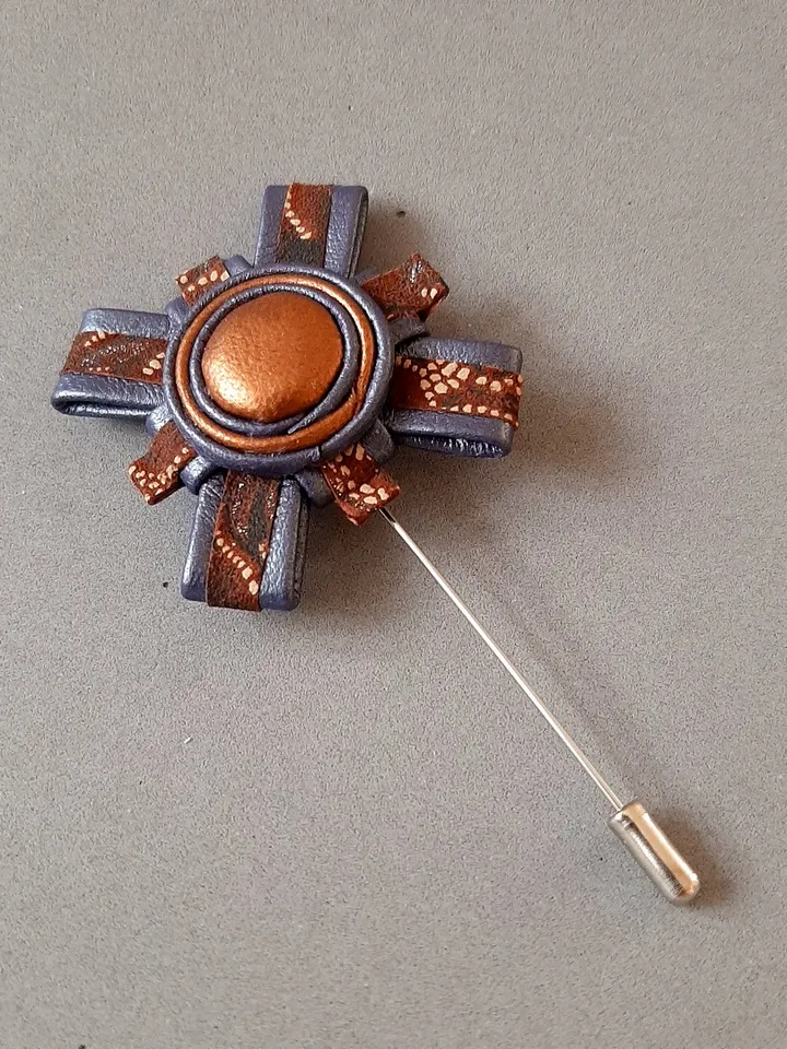 Medal men's lapel pin Leather boutonniere for him 3rd anniversary gift