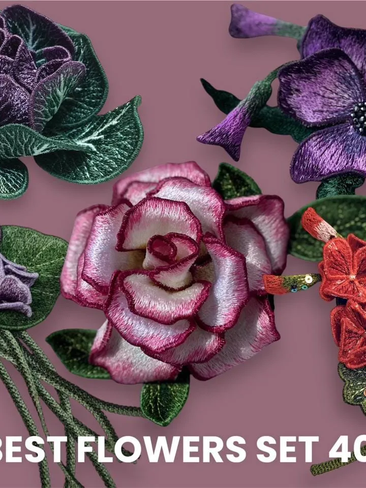 Set of flowers Brooch FSL (40% discount) Machine embroidery design Digital embroidery pattern Free standing lace flower file
