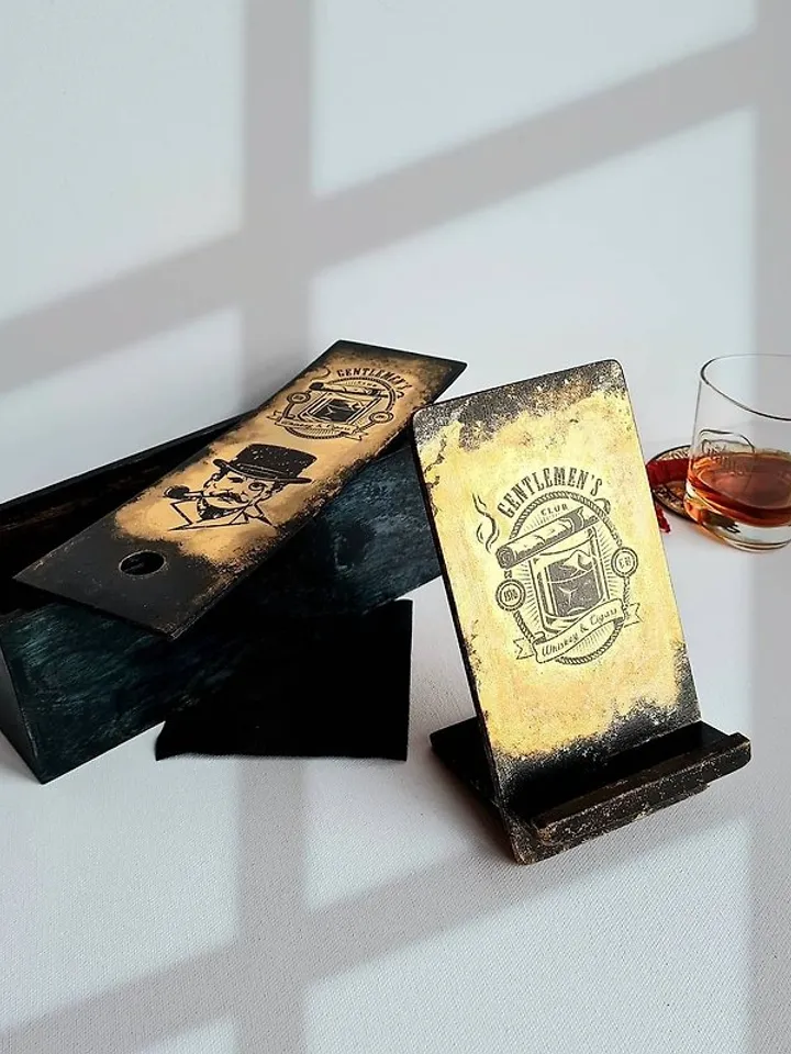 Craft Phone holder for desk Cell phone stand for man Black and gold phone stand