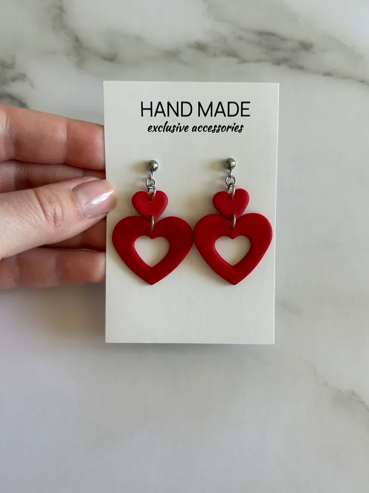 Polymer clay earrings, handmade earrings with hearts