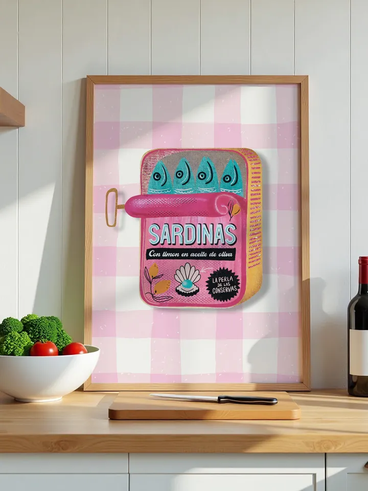 Sardines Print Sardine Tin Vintage Poster Retro Sardine Wall Art Fish Print Eclectic Wall Art Colorful Kitchen Art Maximalist Poster Digital