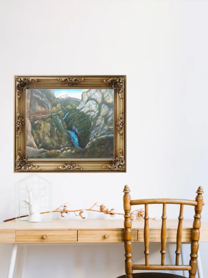 Oil Painting Caucasus Mountains Wall Art Landscape Gorge Original Art 20x16 inch