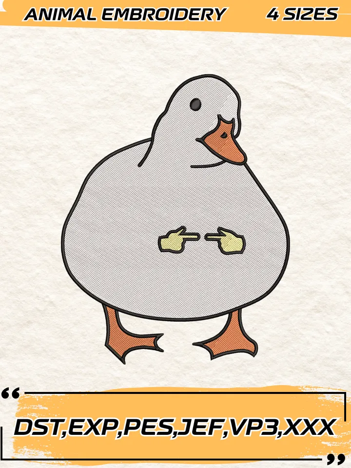 Duck With Hands Embroidery Design,Animal Embroidery Design,Silly Goose Design,4 Sizes,Digital Download