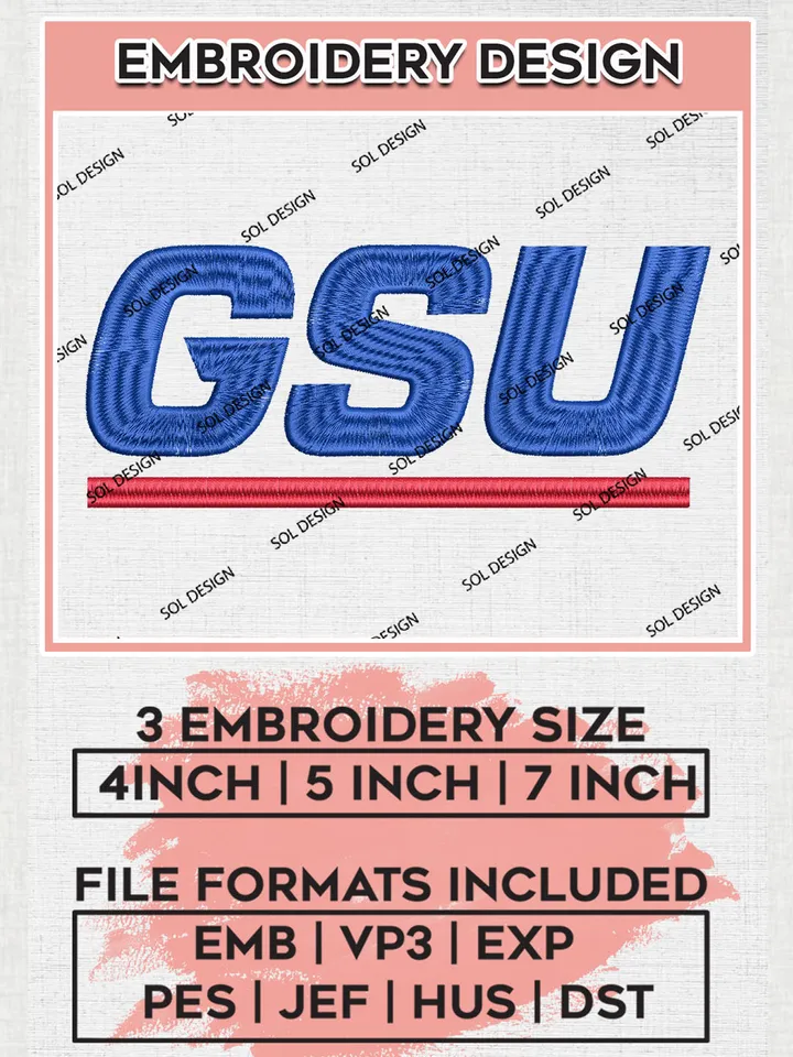 NCAA GSU Georgia State Team Logo Embroidery Design Files, NCAA Georgia State Panthers Machine Embroidery, NCAA Teams, Game Day, 3 sizes, NCAA Machine embroidery designs, Digital Download